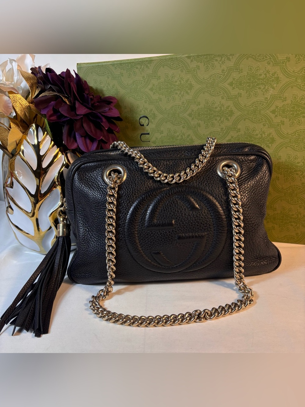 Authentic Gucci Tassel Soho Shoulder Bag Black